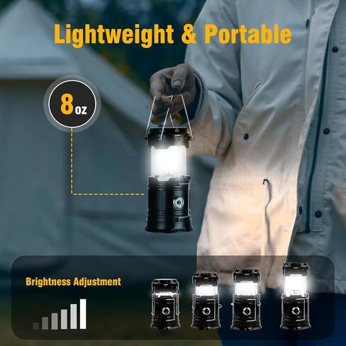 Solar Camping Lantern for Power Outages - USB Rechargeable Lamp Camping Essentials，Collapsible Portable Waterproof Solar Lights for Indoor Outdoor Emergency Light in Saudi Arabia