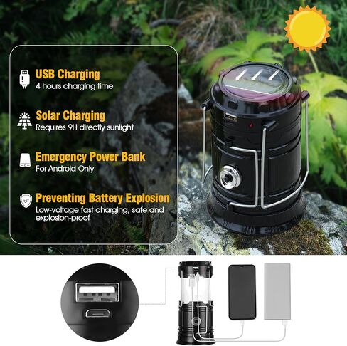 Solar Camping Lantern for Power Outages - USB Rechargeable Lamp Camping Essentials，Collapsible Portable Waterproof Solar Lights for Indoor Outdoor Emergency Light in Saudi Arabia