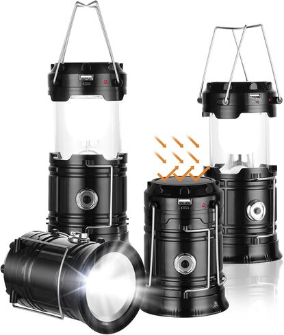 Solar Camping Lantern for Power Outages - USB Rechargeable Lamp Camping Essentials，Collapsible Portable Waterproof Solar Lights for Indoor Outdoor Emergency Light in Saudi Arabia