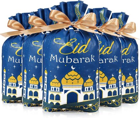 Blulu 50 Pcs Eid Mubarak Drawstring Bags Plastic Ramadan Gift Bags Arabesque Moon Bulk Mosque Ramadan Theme Bags Happy Eid Goodie Bag for Kid Muslim Eid Mubarak Party Supplies Decorations (Purple) in Saudi Arabia