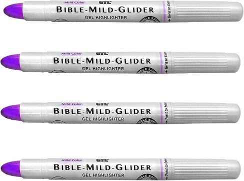 G.T. Luscombe Company, Inc. Bible Mild-Glider Gel Highlighter, Bible Study, No Bleed Solid, No Smearing or Fading, Long Lasting, Translucent Color Dry Marker, Mild Violet, Pack of 4 in Saudi Arabia