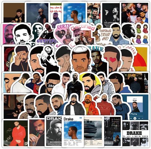 100 قطعة من ملصقات دريك، مجموعة متنوعة من ملصقات الفينيل المقاومة للماء من Merch Merchandise Rapper لزجاجة مياه السيارة، لوح التزلج على الأمتعة، الكمبيوتر المحمول، الهاتف، اليوميات، شارات كمبيوتر القصاصات، هدايا للمتعة in Saudi Arabia