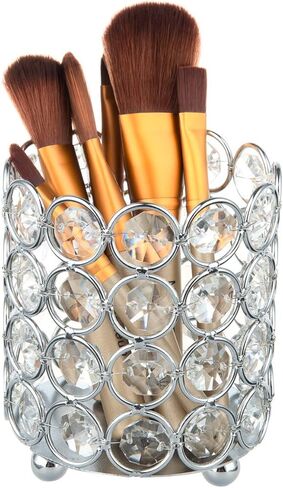 Feyarl كريستال فرشاة للمكياج حامل مشط حامل منظم شمعة حامل شمعة نذرية فانوس طاولة تسريحة الزفاف المنزل ديكو (فضي) in Kuwait