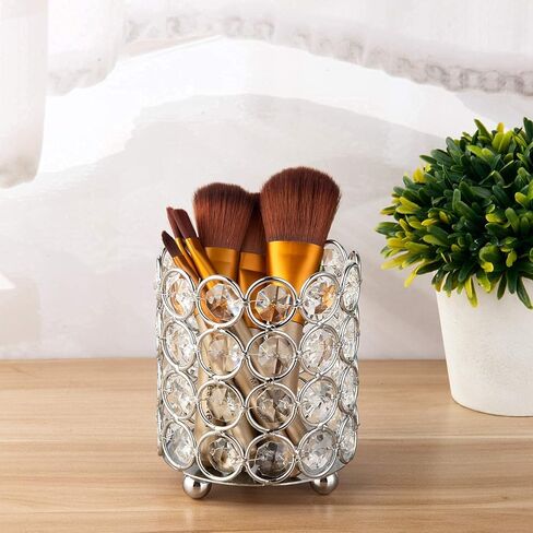 Feyarl كريستال فرشاة للمكياج حامل مشط حامل منظم شمعة حامل شمعة نذرية فانوس طاولة تسريحة الزفاف المنزل ديكو (فضي) in Kuwait