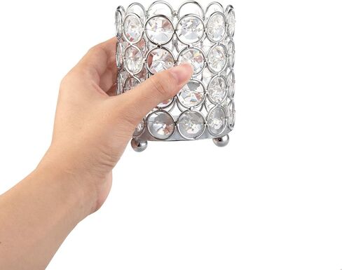 Feyarl كريستال فرشاة للمكياج حامل مشط حامل منظم شمعة حامل شمعة نذرية فانوس طاولة تسريحة الزفاف المنزل ديكو (فضي) in Kuwait