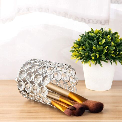 Feyarl كريستال فرشاة للمكياج حامل مشط حامل منظم شمعة حامل شمعة نذرية فانوس طاولة تسريحة الزفاف المنزل ديكو (فضي) in Kuwait