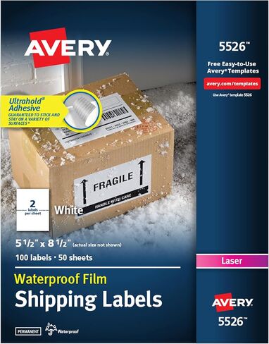Avery Waterproof Labels, Ultrahold Adhesive, 5.5" x 8.5", Case of 1,000 Labels for Laser Printers (95526) in Saudi Arabia