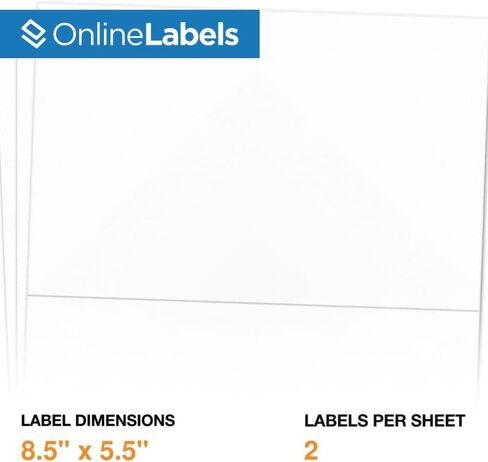 8.5 x 5.5 Half-Sheet Shipping Labels - Permanent, White Matte - for FBA, FedEx, UPS - Pack of 200 Labels, 100 Sheets - Inkjet/Laser Printers - Online Labels in Saudi Arabia