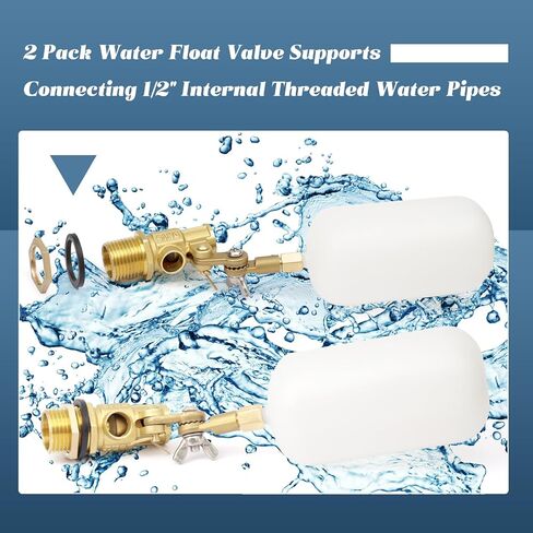 2 حزمة صمام تعويم 1/2 بوصة، صمام كروي بلاستيكي مستقر للمياه العائمة مع صمام نحاسي وذراع قابل للتعديل ملء تلقائي للنوافير وأحواض السمك وحوض المياه وبرك خزان المياه in Kuwait