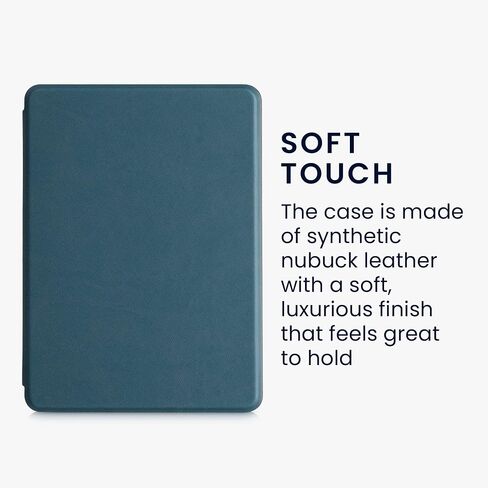 kwmobile Case Compatible with Amazon Kindle Paperwhite 11. Generation 2021 - PU Nubuck Leather Protective e-Reader Flip Case Cover - Dark Blue in Saudi Arabia