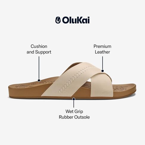 OLUKAI Kipe'a Heu Women's Sandal Slippers, Soft & Comfortable Shearling-Wrapped Straps, Durable RUbber Outsoles for All-Day Wear, Causal & Cute Everyday Style in Kuwait