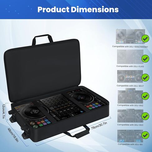 DJ Controller Case with Wheels Compatible with DDJ 1000/ 1000SRT/ FLX10/ RX2/ RX3/ REV7, DJ Case Roller Bag Padded with Multi-pocket, DJ Mixer Case DJ Gig-bag for DJ Controller & Accessories in Kuwait