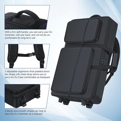DJ Controller Case with Wheels Compatible with DDJ 1000/ 1000SRT/ FLX10/ RX2/ RX3/ REV7, DJ Case Roller Bag Padded with Multi-pocket, DJ Mixer Case DJ Gig-bag for DJ Controller & Accessories in Kuwait