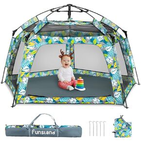 Baby Playpen Pop-up Tent - Outdoor & Indoor Play Tent for Beach with Canopy Travel Bag Portable Play Yard for Babies & Toddlers (Gray)