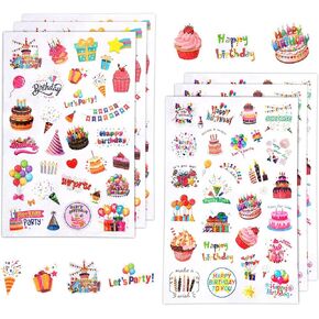 6 Sheet Happy Birthday Stickers, Variety of Styles Adhesive Cute Stickers Happy Birthday Party Supplies Birthday Decorations Stickers Happy Birthday Decals for Kids