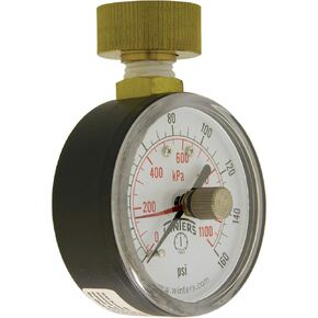 Winters PET Series Steel Dual Scale Maximum Pointer Water Test Pressure Gauge with Polycarbonate Lens, 0-160 psi/kpa, 2-1/2" Dial Display, +/-3-2-3% Accuracy, 3/4" Female Swivel Hose Connection