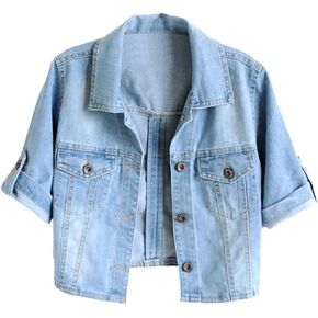 TRENDY XU Women Summer Short Sleeve Blue Denim Jacket Short Cropped Sunscreen Shawl
