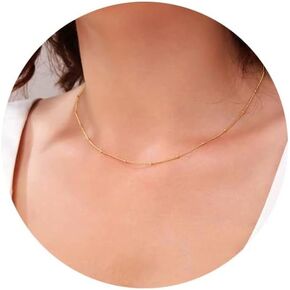 Metzakka 925 Sterling Silver Gold Plated Satellite Chain Dainty Beaded Choker Necklace Jewelry Gift for Women 14" 15" 16" 17" 18"
