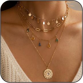 HTH Boho Necklaces for Women Bohemian Layered Turquoise Beaded stacked Chain Choker Necklace Summer Jewelry Gifts