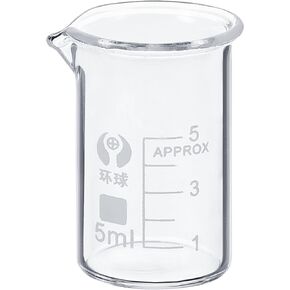 PATIKIL 5ml Low Form Glass Beaker, 3.3 Borosilicate Glass Graduated Printed Scale Measuring Cups with Spout for Kitchen Lab Liquids Transit Boiling