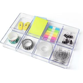 carrotez Desk Drawer Organizer Tray, 8 Grid, Stackable Clear Plastic Storage Organizer for Office Supplies, Makeup, Stationary, Accessory