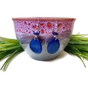 Earrings in Blue, Vegetable Ivory Dangle Earrings Tag222