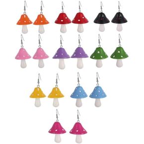 9 Pairs Mushroom Earring for Women Girls Handmade Colorful Mushroom Shape Dangle Earrings Dangle Weird Earrings Creative Mushroom Pendant Drop Earrings Sweet Fresh Chic Charm Mushroom Earrings 3D Cute Funny Simulation Mushroom Food Earrings Charm Accessor