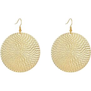 Lightweight Bohemia Geometric 14K Gold Round Disc Triple Long Earrings Big Dangling Bohemia Vintage Circular Statement Chandelier Earrings Minimalist Design Earrings Jewelry Gifts