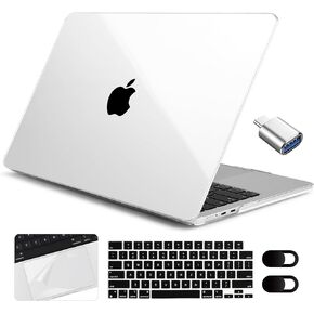 Case for MacBook Air 15 inch 2024 2023 Released A3114 M3/A2941 M2, Laptop Hard Shell Case with Keyboard Cover & Trackpad Protector Cover & OTG Adapter & Camera Cover, Cream Lavender Grey