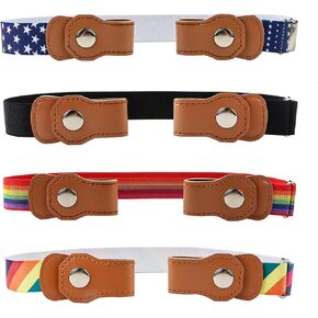 Children's Men's and Women's Buttonless Stretch Jeans Belt Up to 20 Inch Elastic Adjustable Belt（Pack of 4）