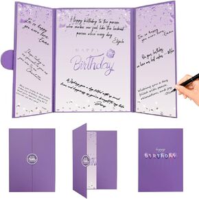 Crenics Purple Happy Birthday Decorations, Creative Birthday Guest Sign in Book Alternative, Birthday Signature Book 12" x 18", Great Birthday Gifts for Women or Girls