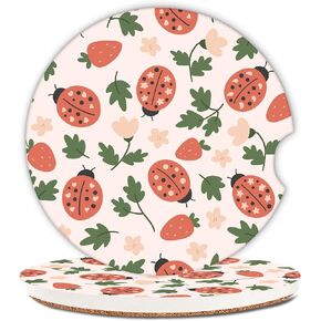 Abstract Flowers Leave Car Coasters,Ceramic Absorbent Cup Holders with Finger Notch & Cork Base Car Assecories for Women/Men 2.6"(2 Pieces)