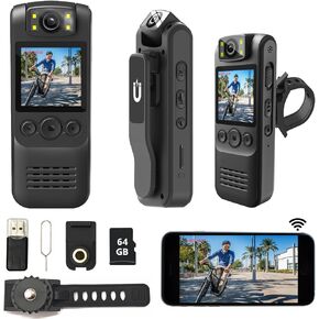 WiFi Body Camera 1080P HD Recorder 64GB with Audio&Video,180° Rotating Lens, Wireless Camera, Loop Recording, Image Mirroring, Cycling, Law Enforcement, Security, Travel