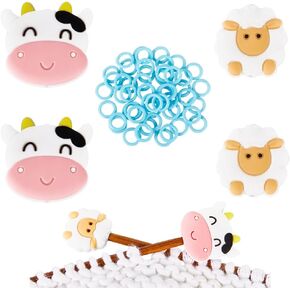 SUNNYCLUE 1 Box 54Pcs Knitting Needle Point Protectors Stitch Stopper Sheep Cow Cute Silicone Animal Needle Stoppers Protector End capss Round Crochet Markers for Crocheting Quilting Knitting Needles