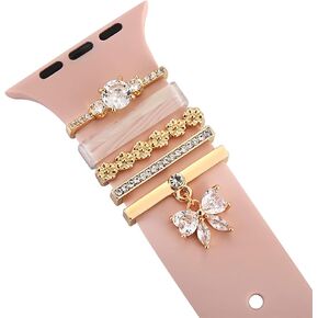 Decorative Love Rings Loops Compatible with Apple Watch Silicone leather Bands Charms 45mm 44mm 42mm 41mm 40mm 38mm 7 6 5 4 3 2 1 Diamond Sparkle Ornament metal resin Charms Slide Accessories for iwatch Series 7 6 5 4 3 2 1 (No Watch Band)