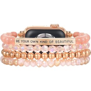 Beaded Bracelet Compatible for Apple Watch Band 40mm/38mm/41mm/45mm/44mm/42mm Women,Fashion Handmade Dressy Fancy Crystal Stone Beads Elastic Stretchy Strap for iWatch Band Series 9 8 7 SE 6 5 4 3 2 1
