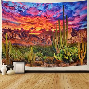 Generleo Mountain Tapestry Desert Cactus Tapestry Sunset Clouds Tapestry Psychedelic Tropical Plants Wall Tapestry Nature Scenery Tapestry Wall Hanging for Bedroom Decor