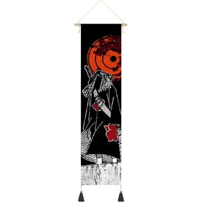 DigiTizerArt Hanging Poster Canvas Wall Art Painting of Anime Characters Cartoon Role Tapestry Silhouette With 2 Tassels And Wooden Hanging Rod Tapestry Decoration for Room (Black)