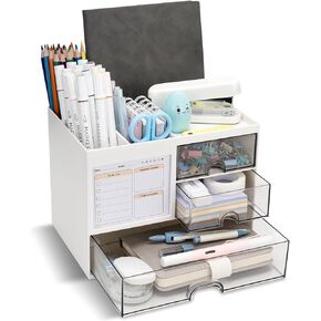 Desk Organizer with 3 Drawer, Rectangular Multi-Functional Pen Pencil Holder Storage Box for Desk, Plastic Makeup Storage for Office, School, Home