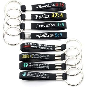 (12-pack) Christian Religious Bible Keychains - Wholesale Bulk Pack of 1 Dozen Silicone Rubber Key Rings with Scriptures for Church, Worship, Baptism, Christmas, Easter Gifts for Teens Men Women
