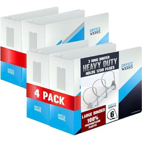 Performore 6 inch Heavy Duty Binder Solid Poly Binder with Spine Label Holder for 8.5" x 11" Paper, and Premium Locking Angle D-Rings, Non-Customizable Cover, 4 Pack