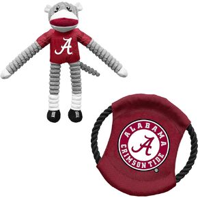 Littlearth Unisex-Adult NCAA Alabama Crimson Tide Sock Monkey and Flying Disc Pet Toy Combo Set, Team Color, One Size