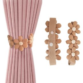 2 Pcs Flower Curtain Tiebacks Simplicity Curtain Ties with Buttons,Decorative Curtain Tie Backs for Curtains Bedroom Window (Beige)