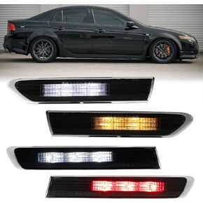 USR 04-08 TL Side Marker Lights - Type-S Style Smoke Lens SWITCHBACK LED 4 PC Set (Left+Right) Compatible with 2004-2008 Acura TL Base Models Only (Front White/Amber LED + Rear White/Red LED)
