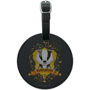 Harry Potter Chibi Hufflepuff Crest Round Leather Luggage Card Carry-On ID Tag