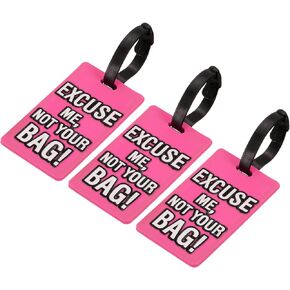 MECCANIXITY Luggage Tag, PVC Identifier Card Holder Label, Excuse Me, Not Your Bag Pattern Travel Bag Tag with Adjustable Strap for Baggage Suitcase, Black 3 Pack