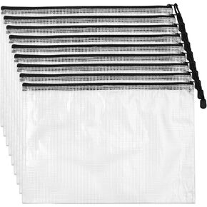 حقيبة شبكية بسحاب، 10 قطع من أكياس المستندات الشبكية بسحاب بلاستيكي مقاس A4، أكياس شفافة بسحاب مقاومة للماء، مجلدات ملفات بسحاب لتنظيم لوازم المكتب المنزلية وتخزين ألعاب الطاولة، 13 × 9.4 بوصة in Kuwait