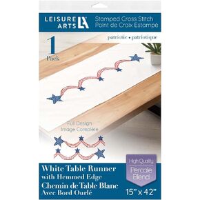 Leisure Arts Table Runner 15"X42" Patriotic, Kitchen Table Runner, Embroidery Kit, Kitchen Runner, Cross Stitch Kits for Beginners, Embroidery Patterns, Fabric