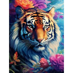 Diymood DIY 5D Diamond Art Painting Tiger Kit for Adults - Diamond Art Color | Full Drill Round Crafts | Crystal Embroidery Mosaic Picture | Beginner | Home Wall Decor | 16x20 inch