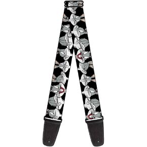 Buckle-Down Guitar Strap - Bugs Bunny CLOSE-UP Expressions Black - 2" Wide - 29-54" Length